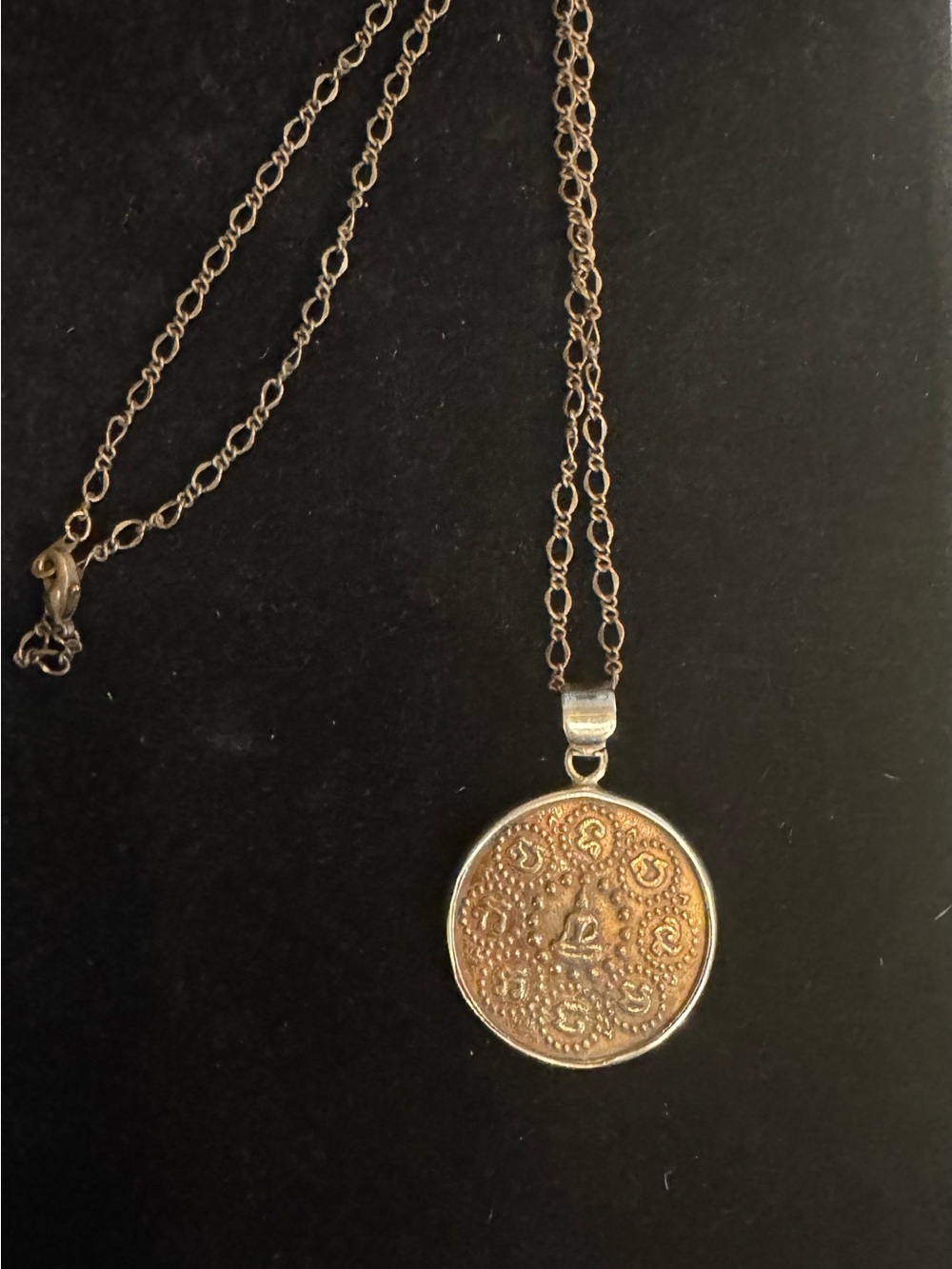 Bronze colored Buddha medallion necklace - hand etched and double-sided!